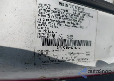 2004 Ford Crown Victoria Lx from USA, damaged, VIN 2FAFP74W94X153101